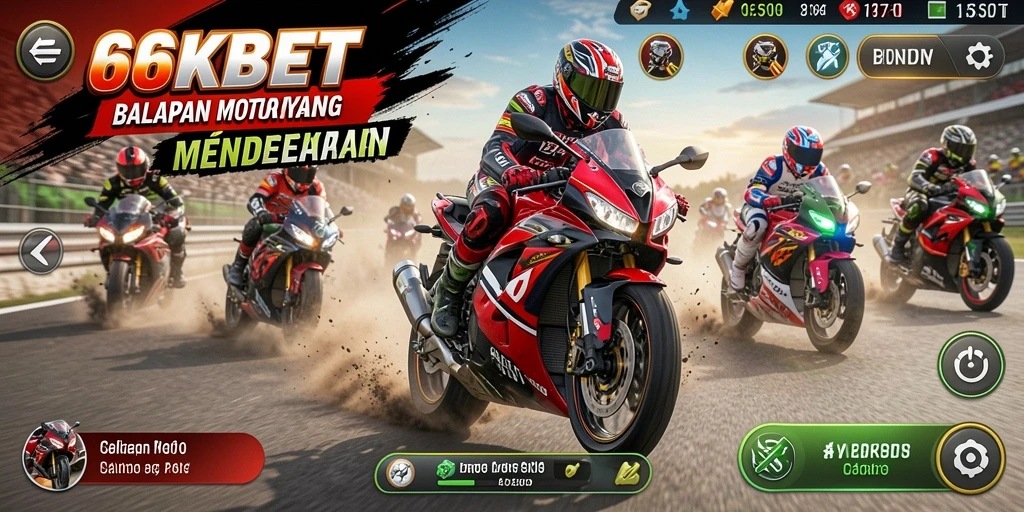Screenshot 66KBET menampilkan aksi balapan motor yang seru dan mendebarkan.