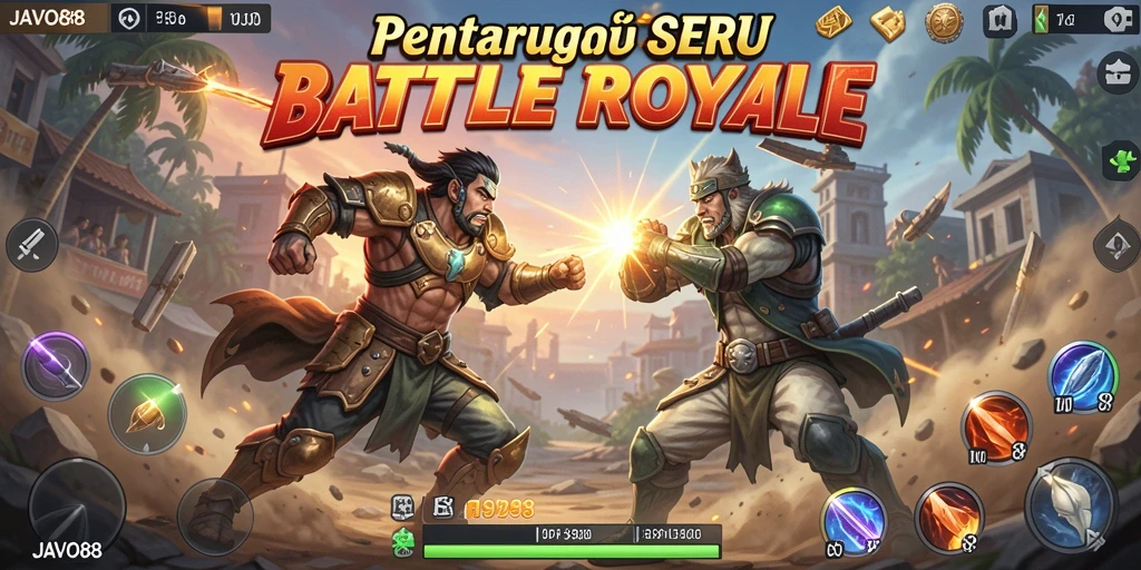 Tampilan gameplay JAVO88 dengan pertarungan Battle Royale yang intens.