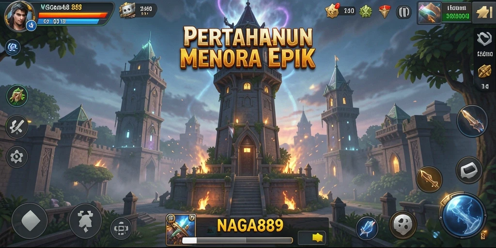 Tangkapan layar gameplay NAGA889 yang mendebarkan dalam pertempuran Tower Defense.