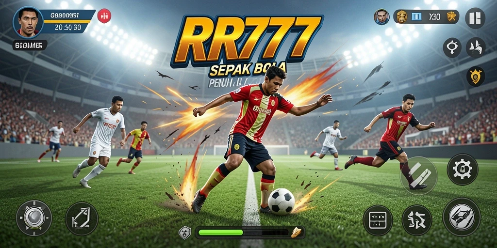 Tampilan gameplay realistis dari RR777 dengan aksi sepak bola yang mendebarkan.